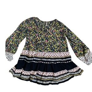 Free‎ People Floral Print Mini Dress Tunic Bohemian XS Boho Festival